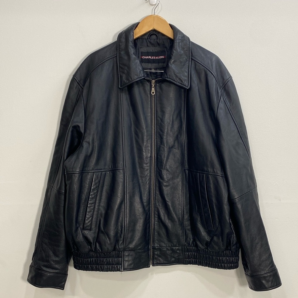 Charles Klein XXL Leather Bomber Jacket Black